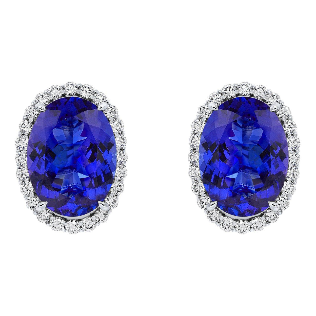 17x13mm Oval Cut Tanzanite & 1.85 CTW Diamond 18kt White Gold Earrings - Image 1