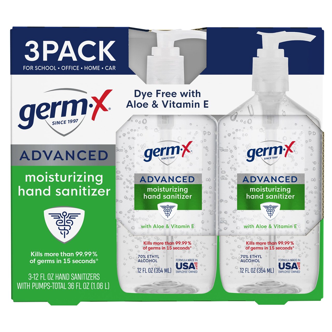 Germ-X Advanced Hand Sanitizer with Aloe, 3-Pack, 12 oz - Image 1