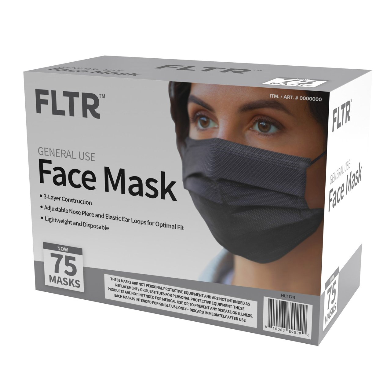FLTR General Use Face Mask, 75-Count, Black - Image 1