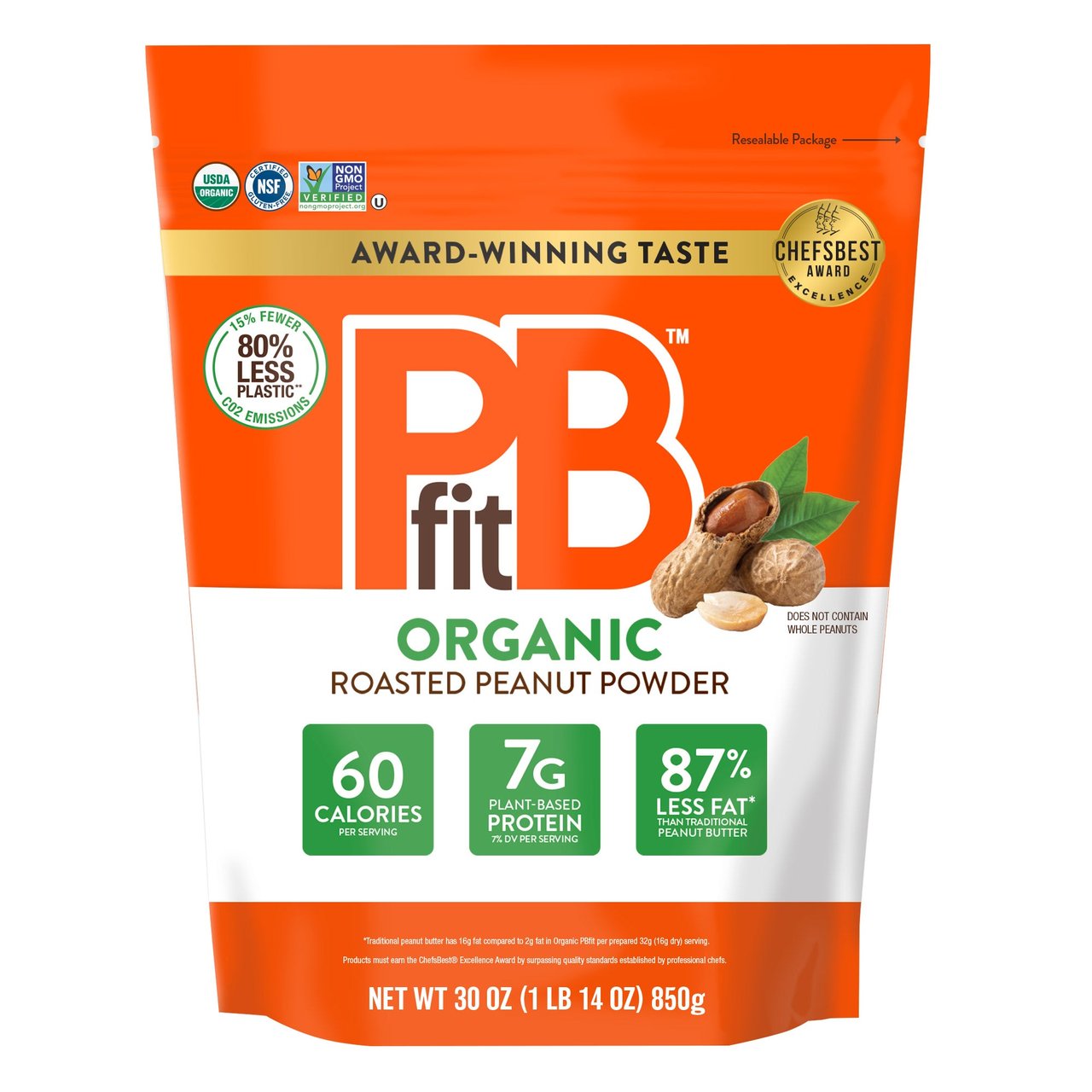PBfit Organic Peanut Butter Powder, 30 oz - Image 1