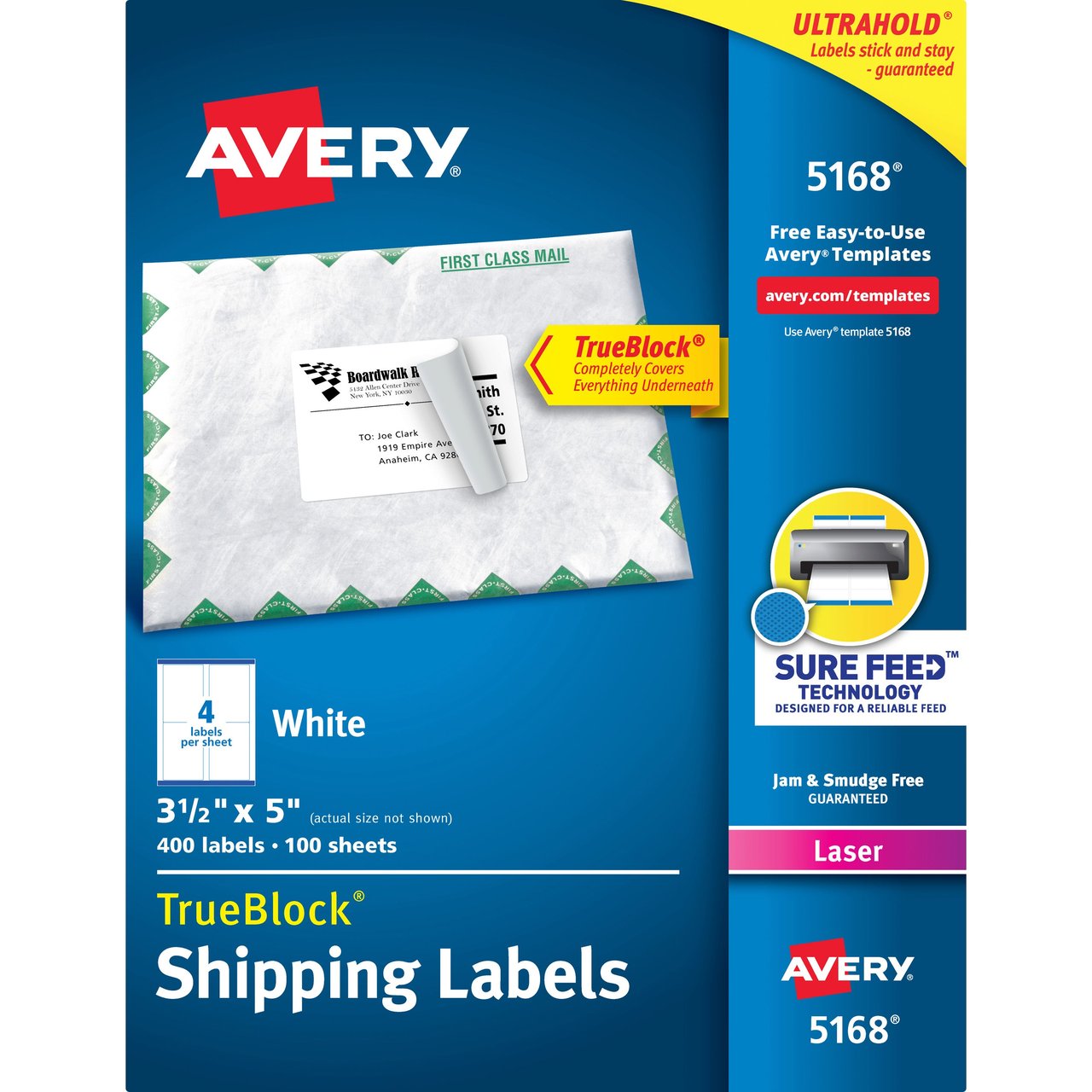 Avery Shipping Labels, Laser, 3.5" x 5", 4/Sheet - Image 1