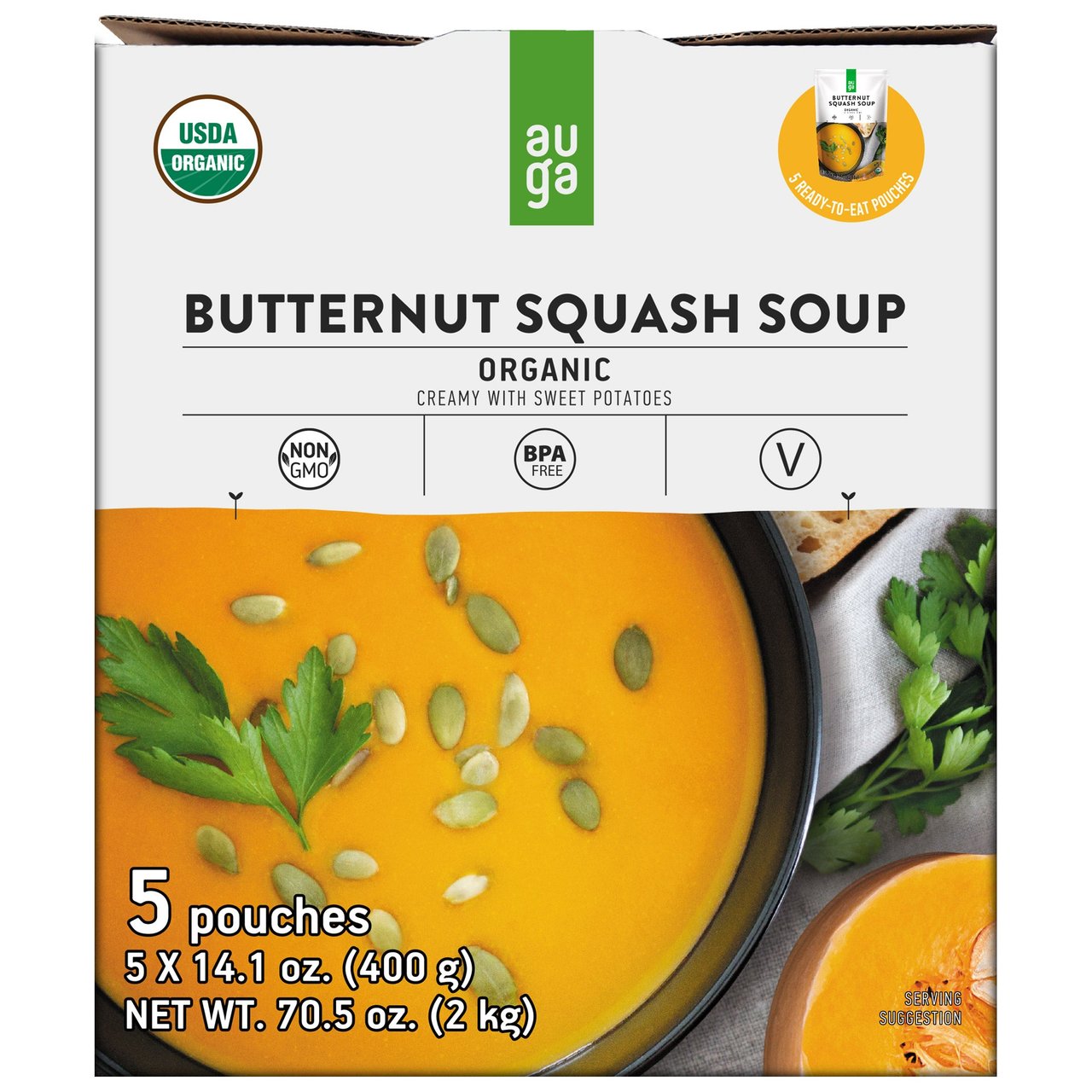 AUGA Organic Butternut Squash Soup, 5 × 14.1 oz - Image 1