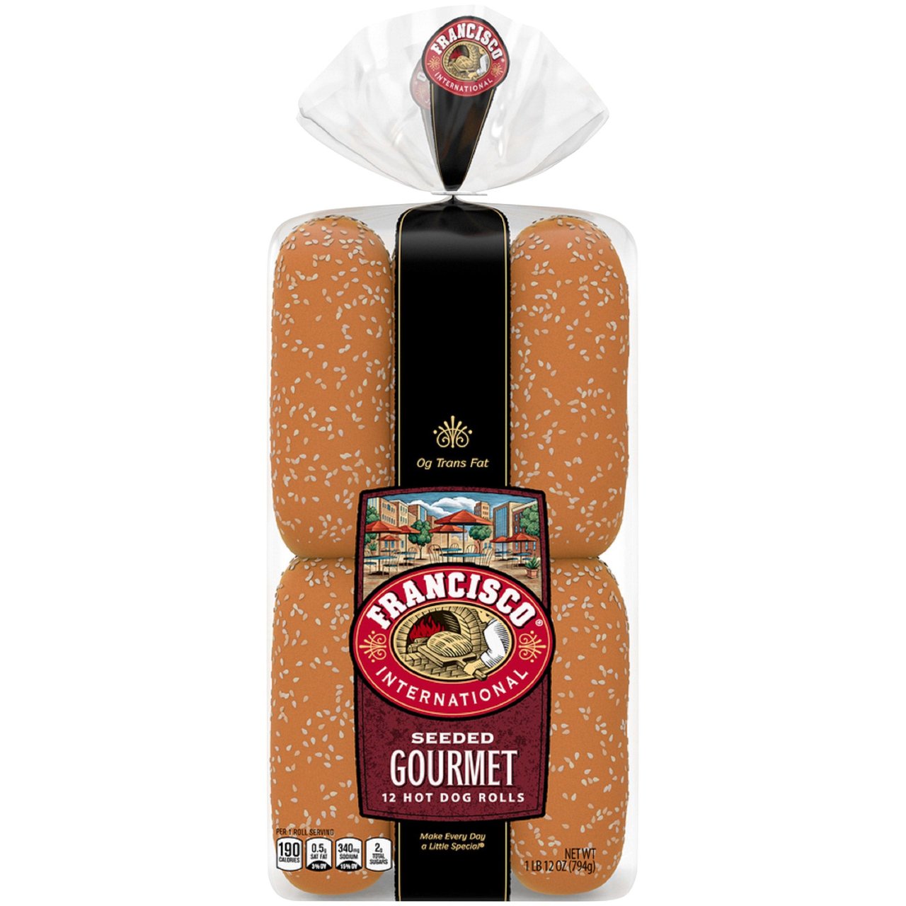 Francisco Gourmet Seeded Hot Dog Buns 12 CT - Image 1