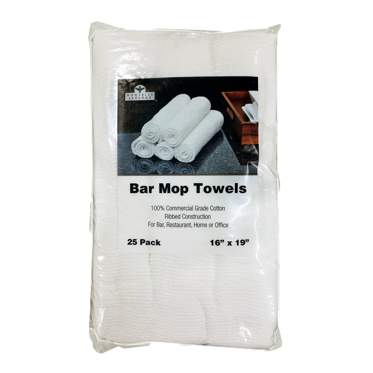 Nouvelle Legende Bar Mop Towels, White, 25-Pack