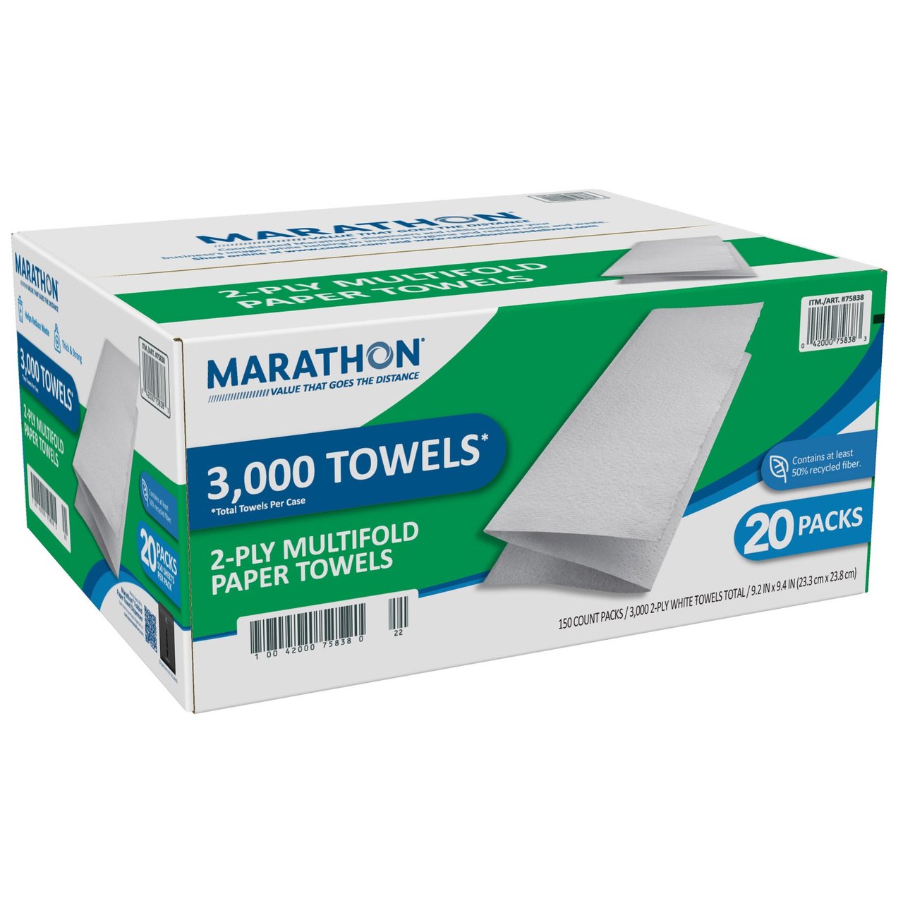 Marathon Premium Multifold Paper Towels, 2-Ply, 20 Count, 150 Sheets - Image 1