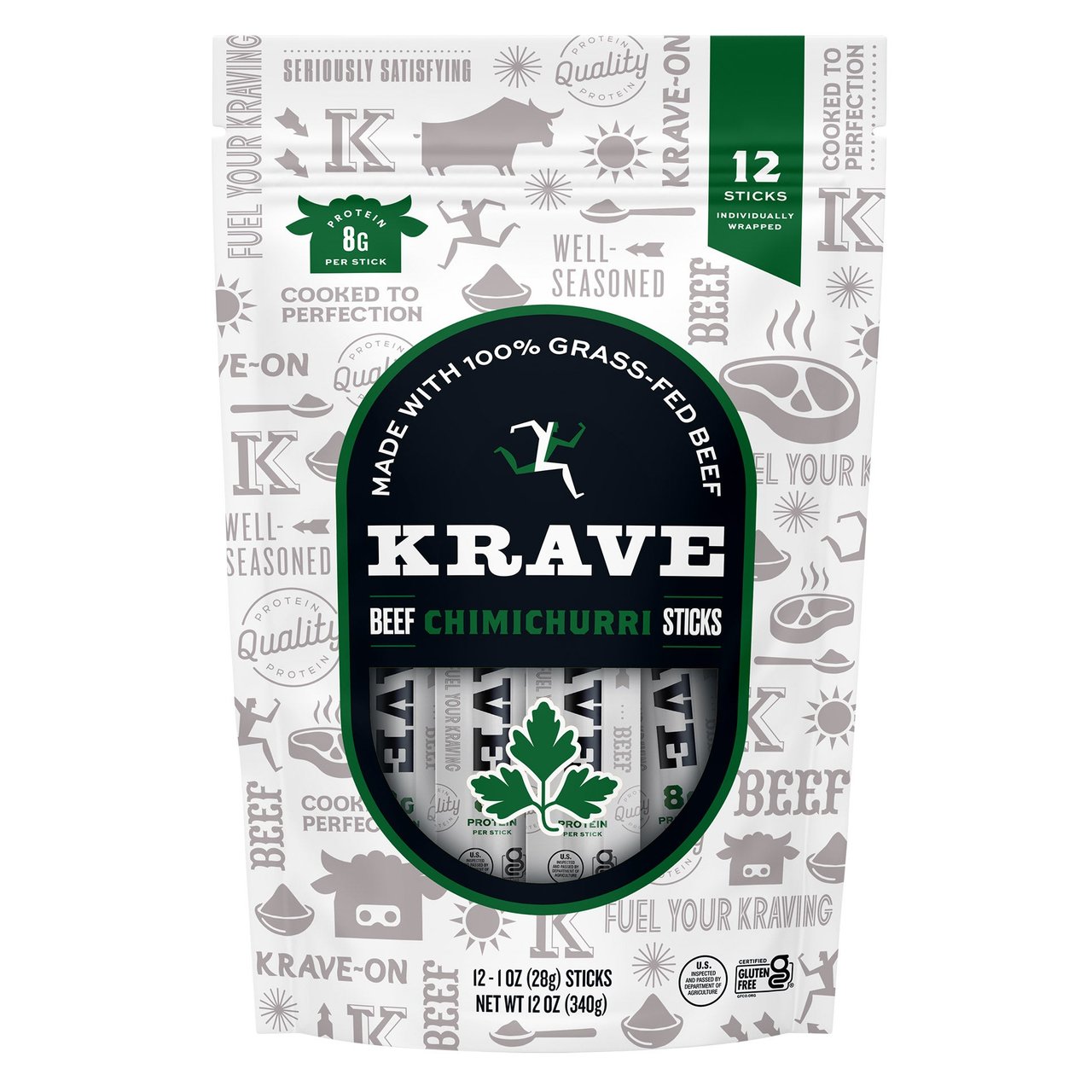 Krave Chimichurri Grass-Fed Beef Sticks, 12 Pack, 1 Ounce Each - Image 1