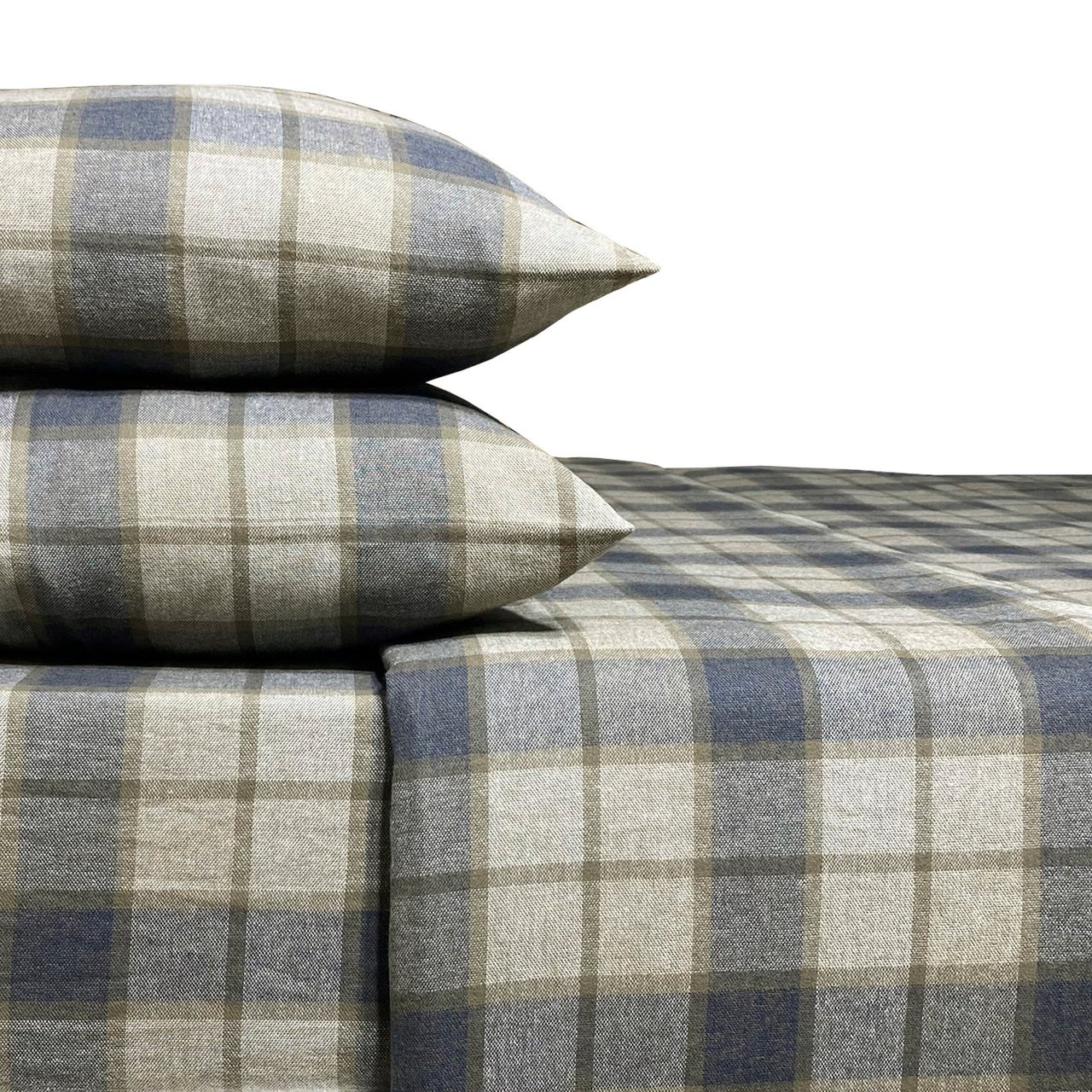 Portuguese Flannel 4-Piece Cal King Sheet Set – Brown Plaid - Image 1