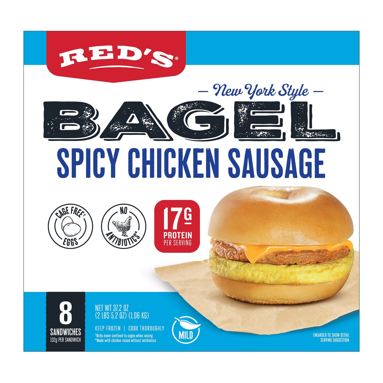 Red's Spicy Chicken Bagel Sandwich, 8-Count Box - Image 1