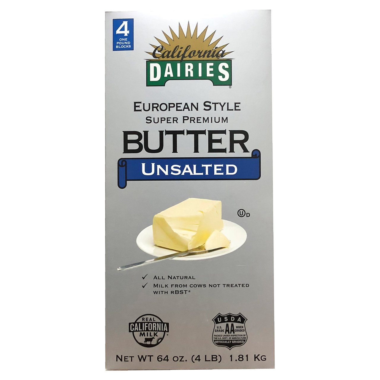 California Dairies Unsalted Euro Style Butter, 4-Pack, 1 lb Each