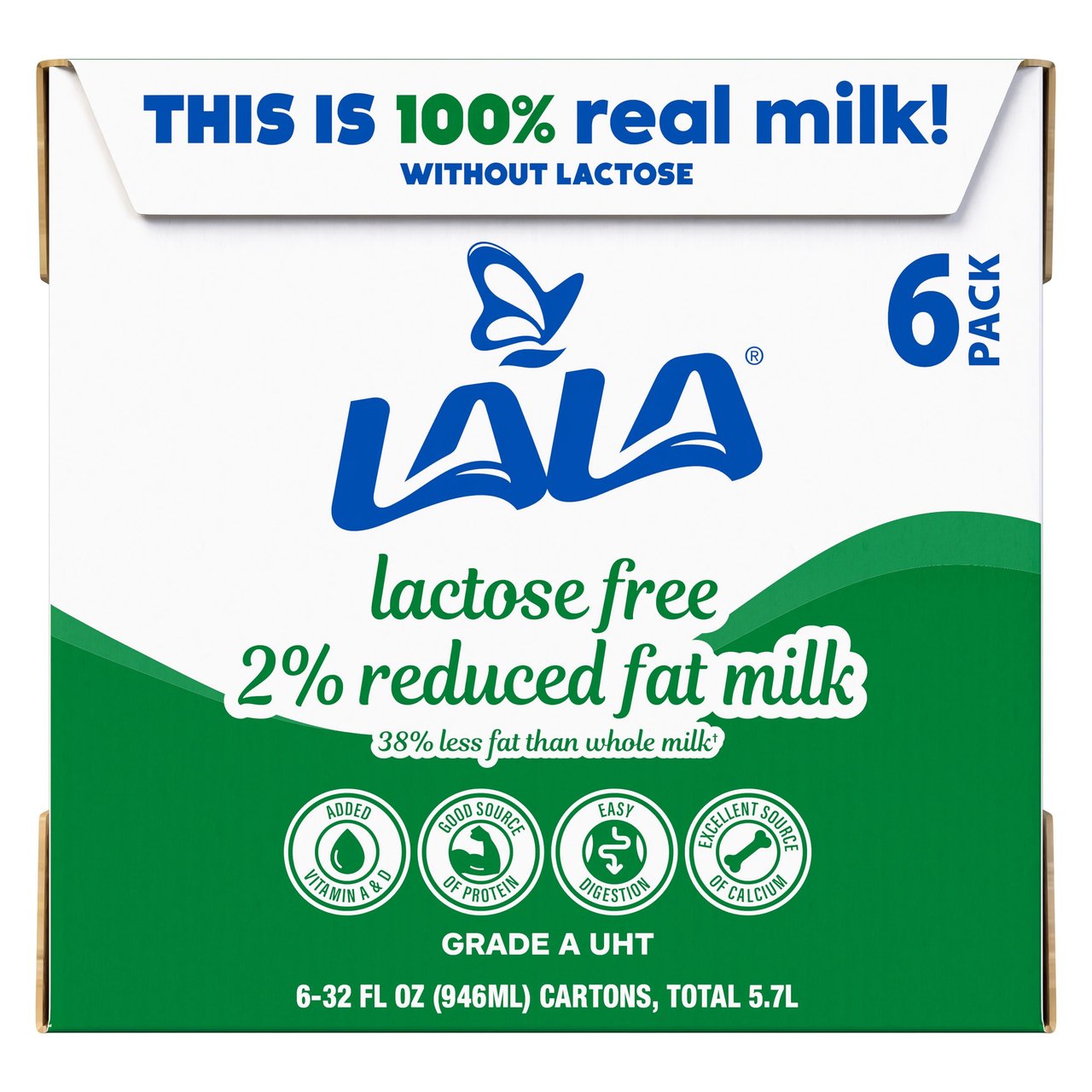 LALA Lactose Free 2% Reduced Fat Milk 6 Pack 32 Ounces Each - Image 1