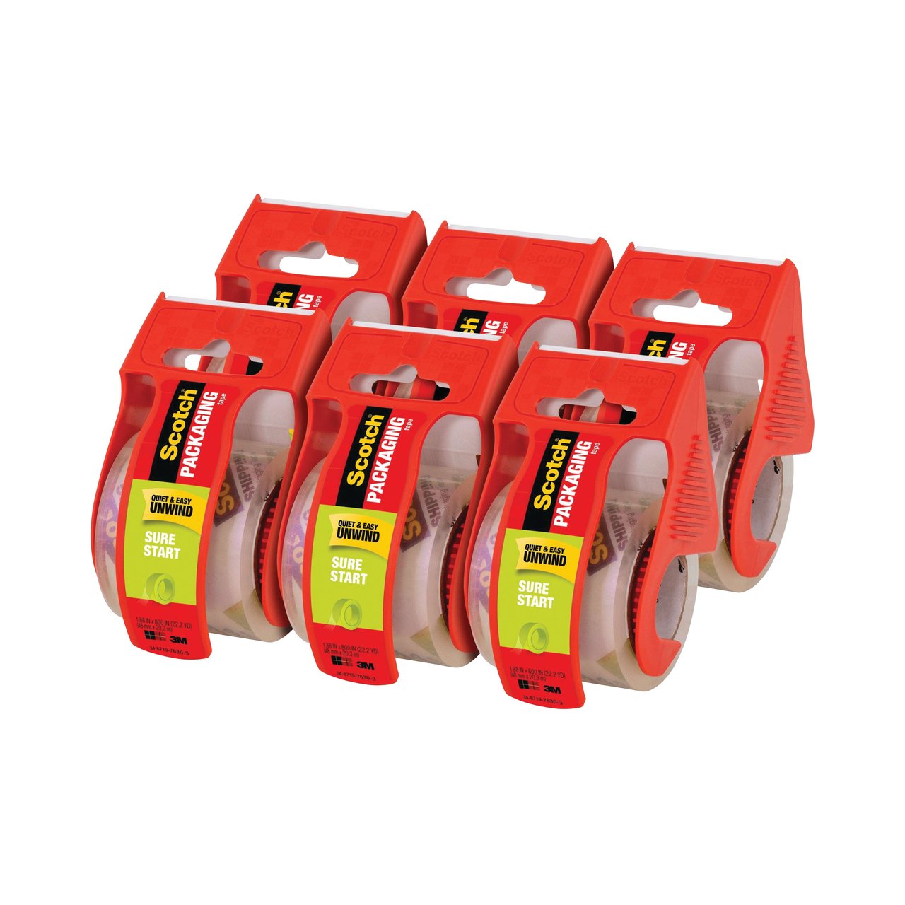 3M Scotch Sure Start Packaging Tape with Dispenser, 6-Count (MMM1456) - Image 1