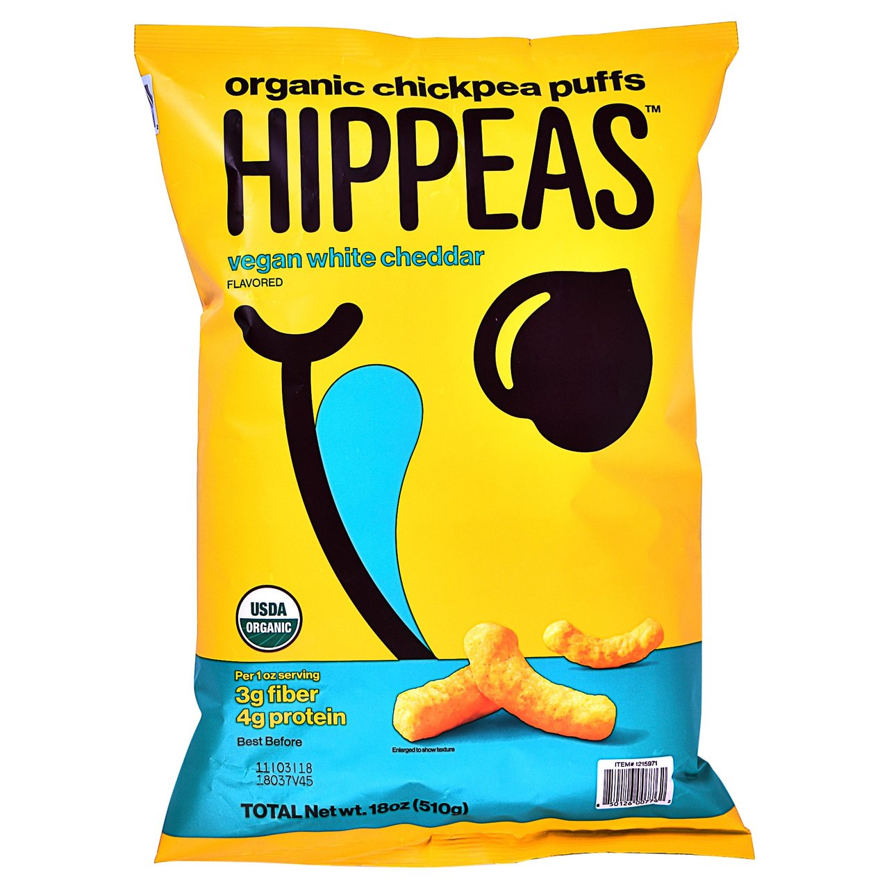 Hippeas Organic Vegan White Cheddar Chickpea Puffs, 18 oz Bag - Image 1