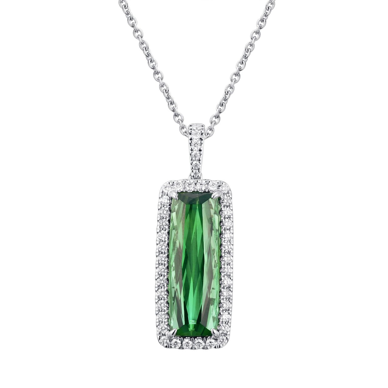 7.96ct Cushion Cut Tourmaline & 0.51ctw Diamonds 18K White Gold Pendant - Image 1