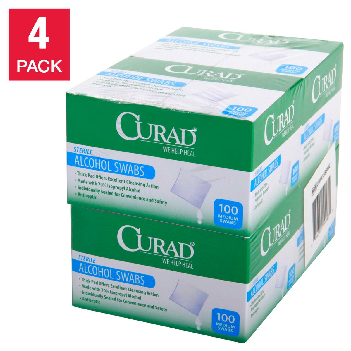 Curad Alcohol Prep Pads, 4 Boxes, 100 Count - Image 1