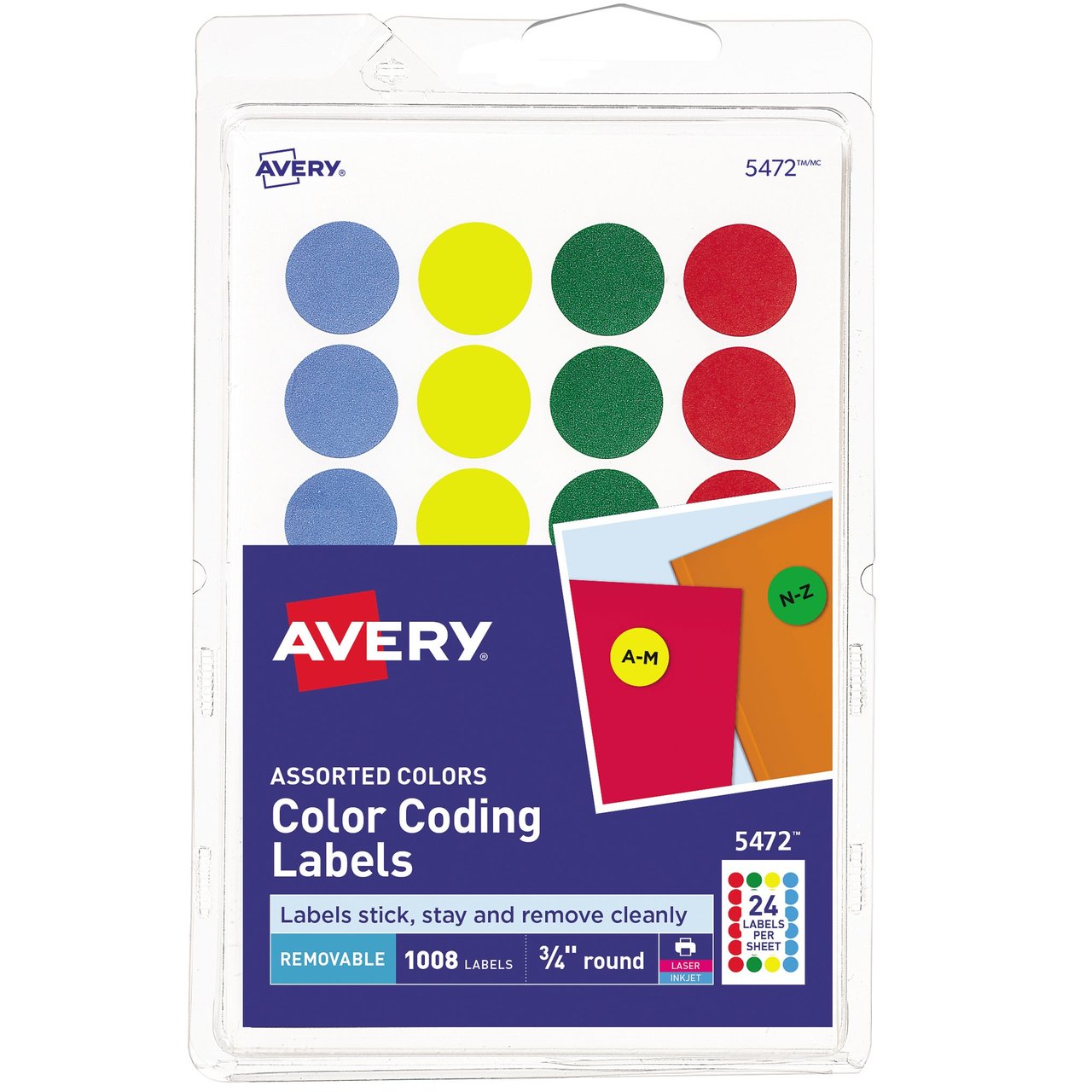 Avery 0.75" Assorted Color-Coding Dot Labels, AVE05472KT, 3-Pack (3,024 Labels Total) - Image 1