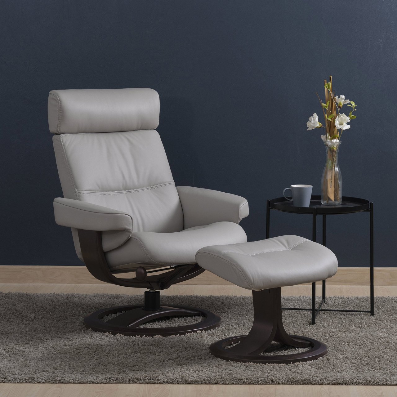 Nordic Home Oslo Leather Swivel Recliner with Ottoman - Image 1