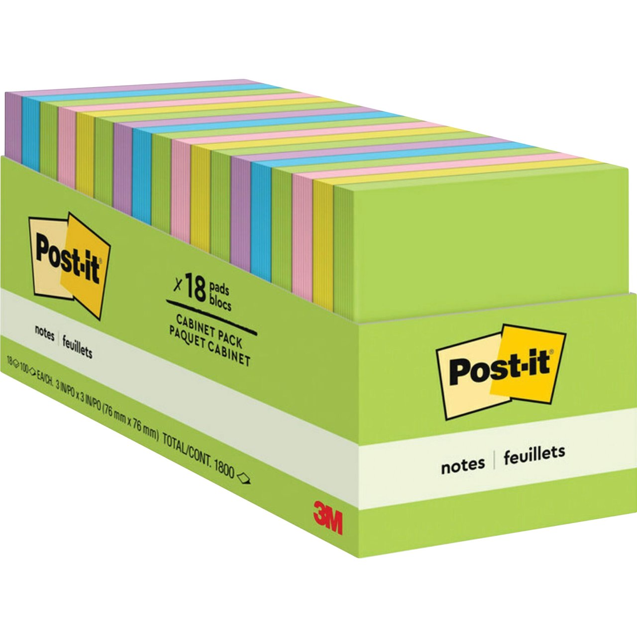 Post-it Notes 3" x 3" Assorted Bright Colors, 18 Pads - Image 1