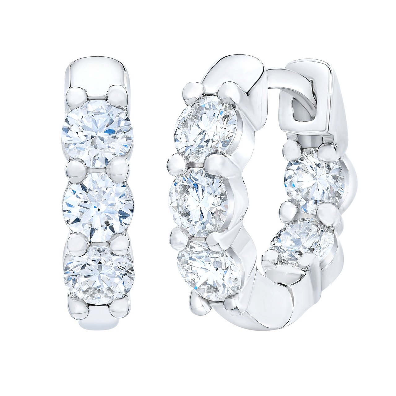 14KT White Gold VS2 I 1.25 CTW Round Diamond Hoop Earrings - Image 1