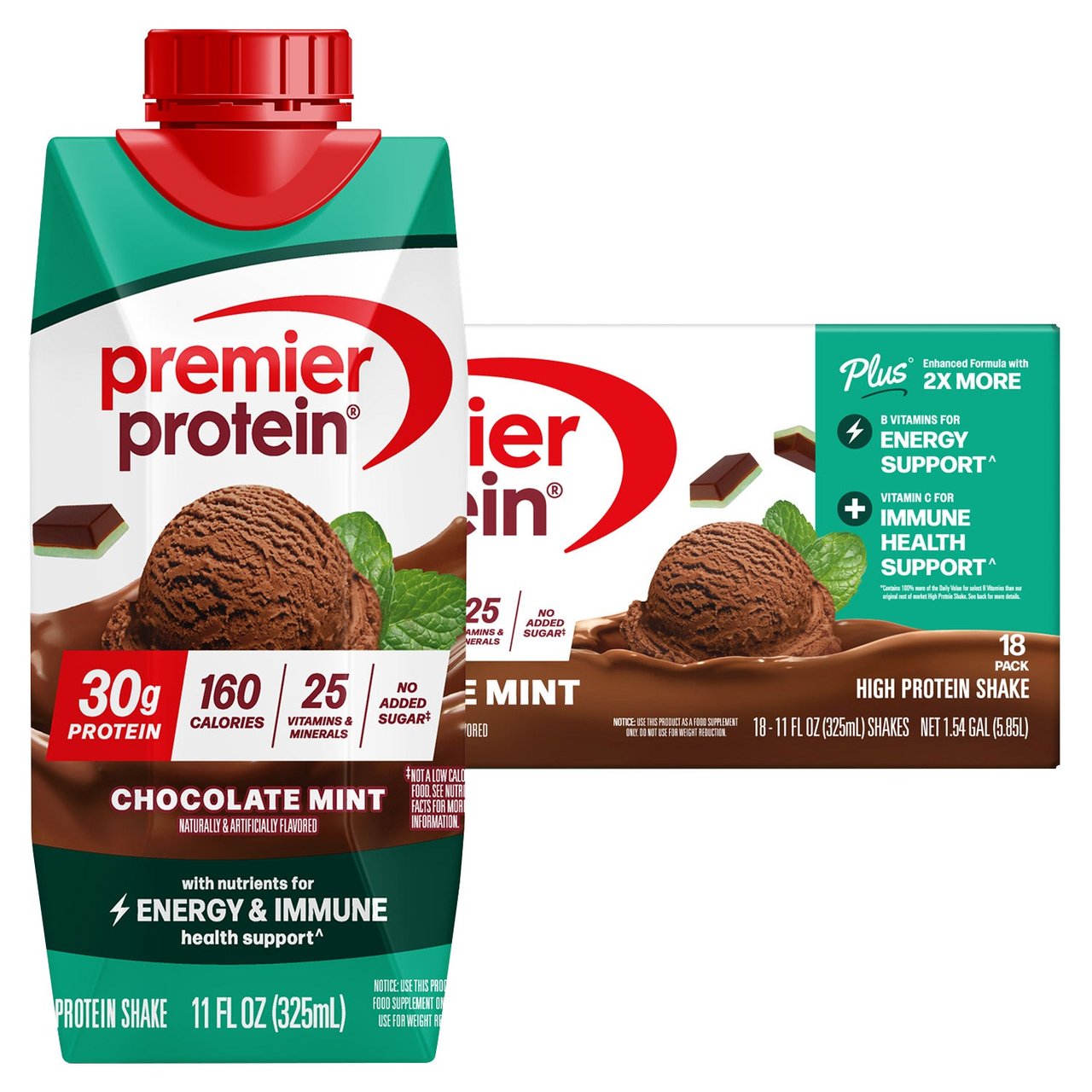 Premier Protein Chocolate Mint Shake, 11 fl oz, 18-Pack - Image 1
