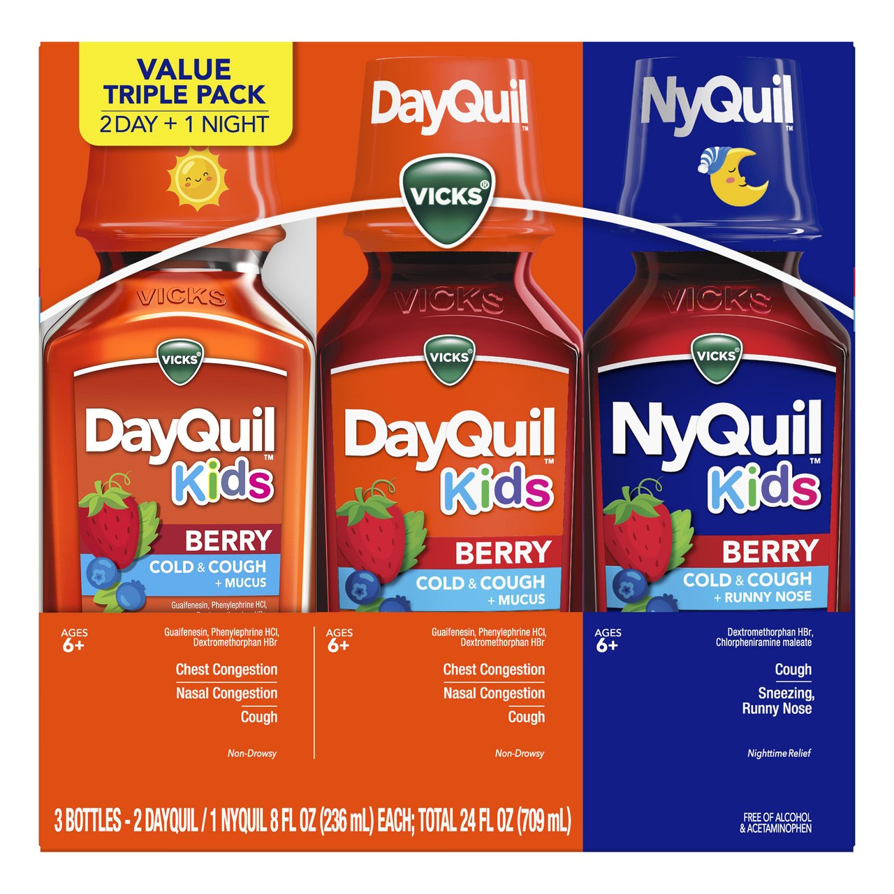 Vicks NyQuil/DayQuil Kids Cold & Cough 3x8 Ounces - Image 1
