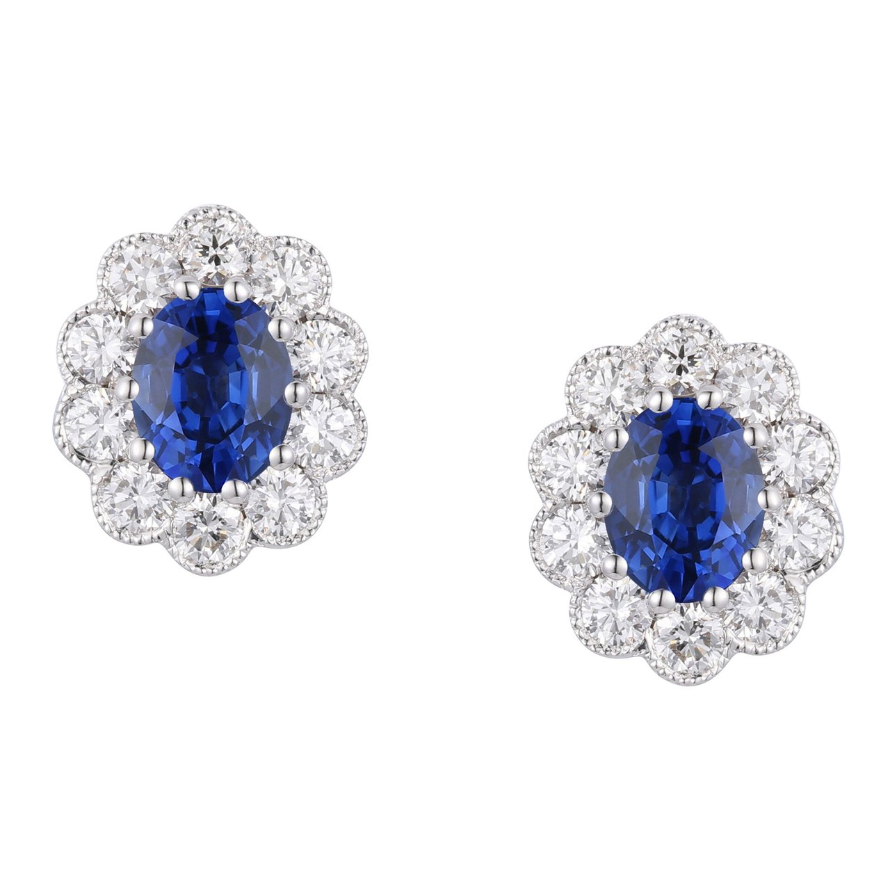 14KT WHITE GOLD VS2 I 0.47CTW DIAMOND AND BLUE SAPPHIRE EARRINGS - Image 1