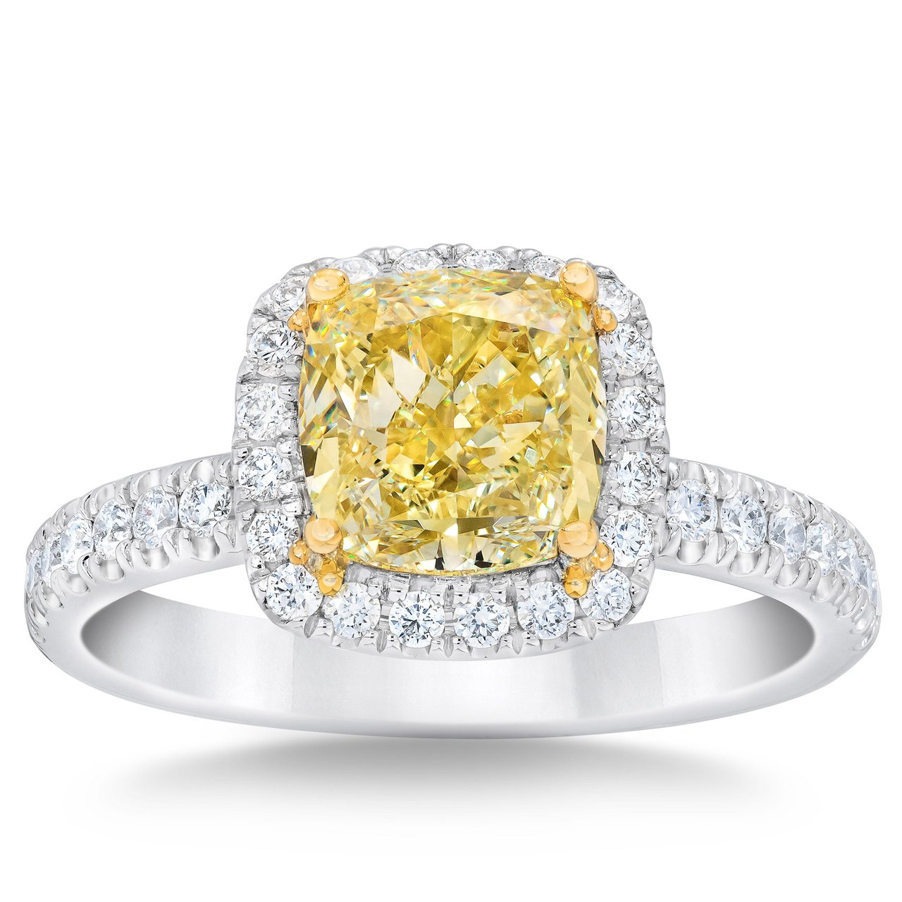 2.52 ct Cushion Cut Fancy Yellow, 3.02 ctw IF Diamond Platinum Ring - Image 1