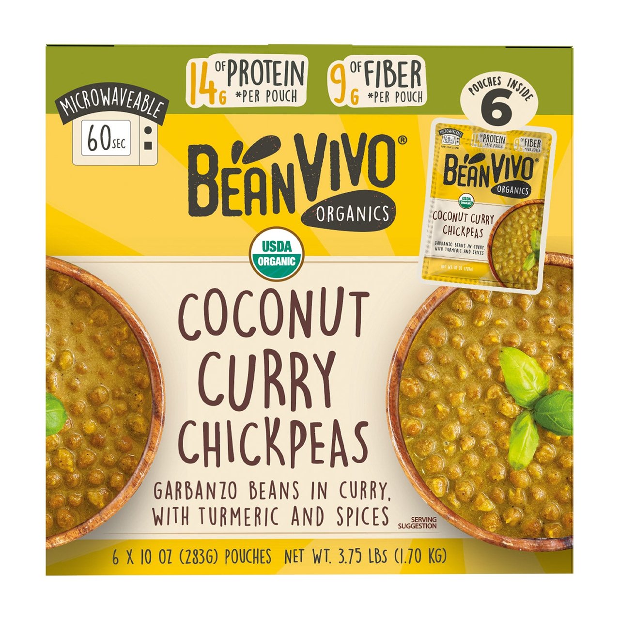BeanVIVO Organic Coconut Curry Chickpeas, 6 x 10 oz - Image 1