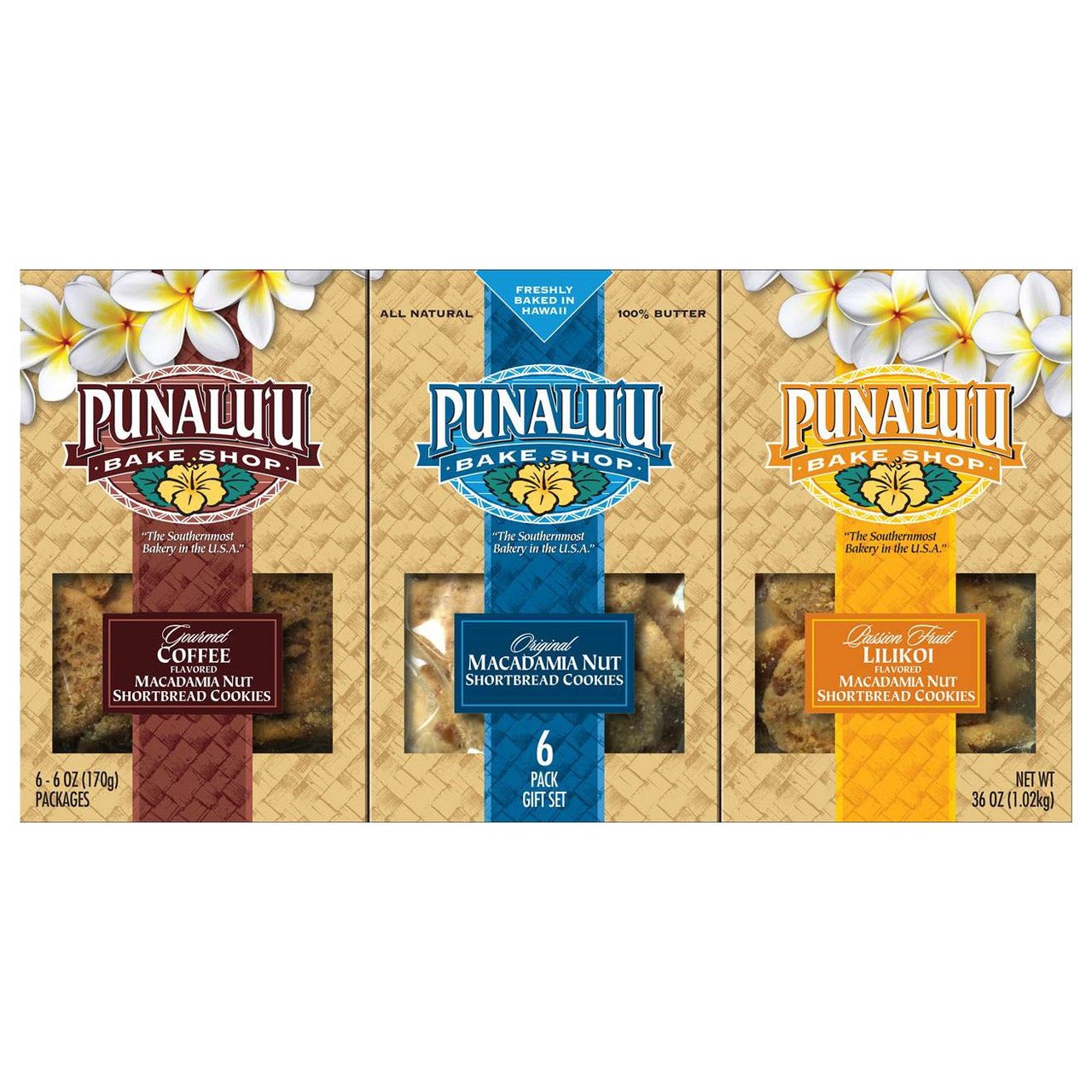 Punalu'u Bake Shop Shortbread Cookie Box 6/6oz - Total 2 lb 4 oz - Image 1