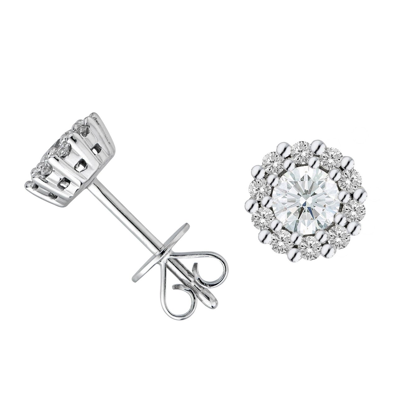 14KT White Gold VS2 I 0.45CTW Round Diamond Halo Earrings - Image 1