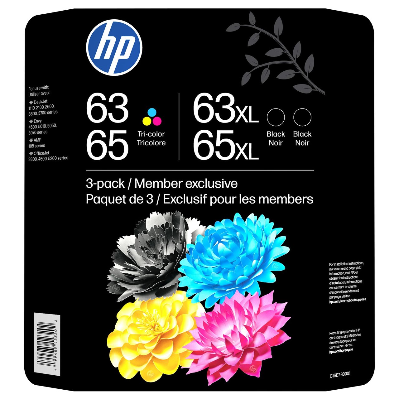 HP 63/65 Original Ink Cartridge 3-Pack (Black XL & Tri-Color) - Image 1
