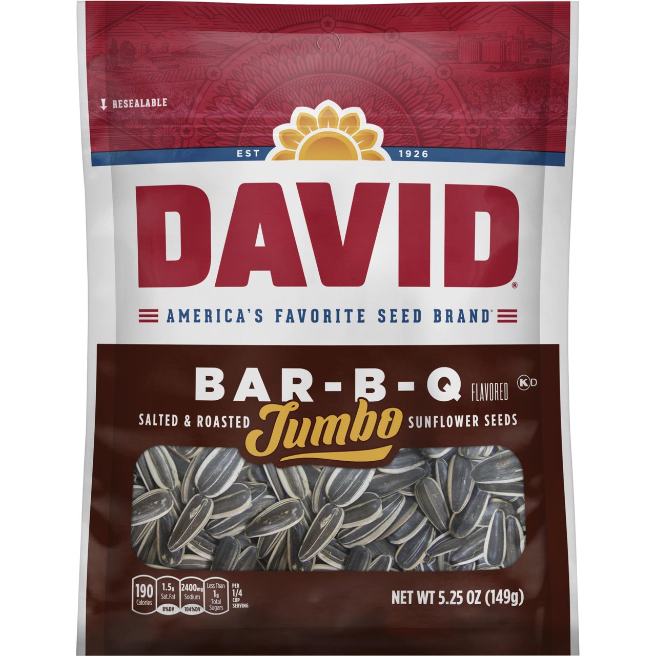 DAVID BBQ Sunflower Seeds, 12-Pack, 5.25 oz