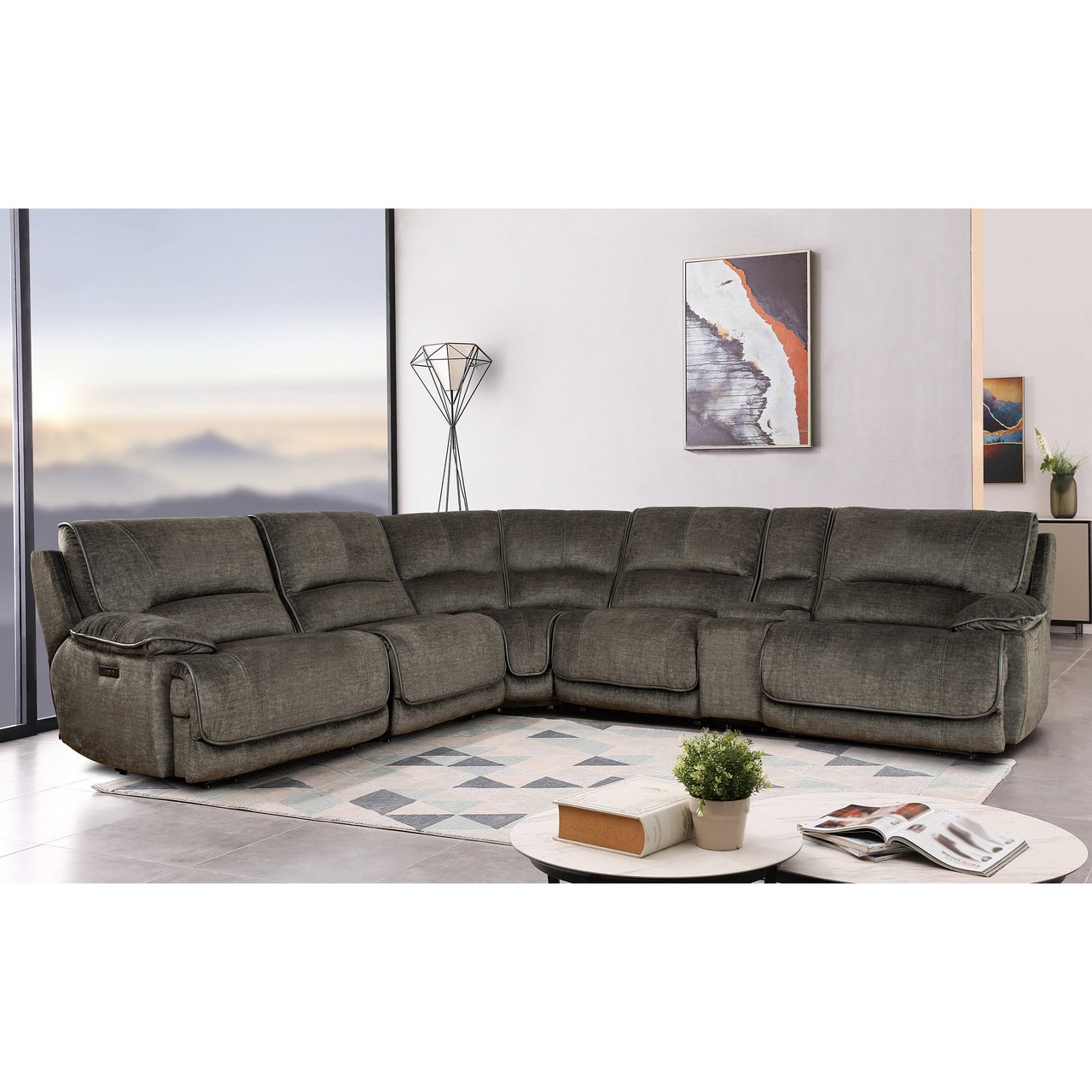 Redding 6-Piece Fabric Power Reclining Sectional with Power Headrest - Image 1