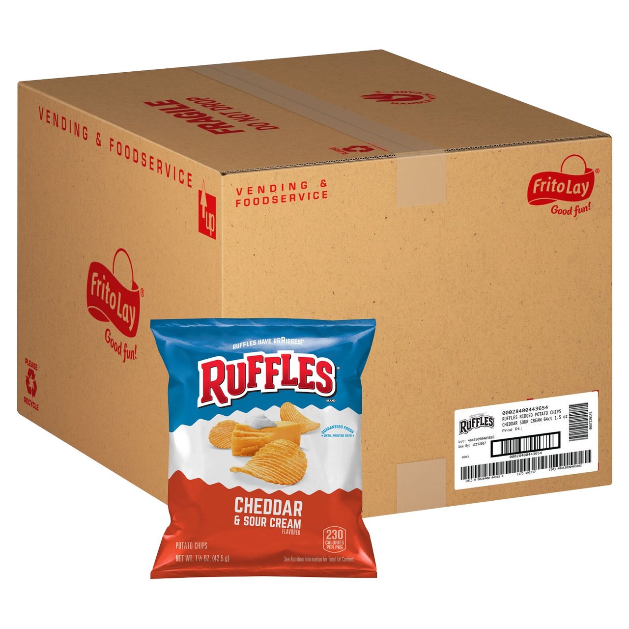Ruffles Cheddar & Sour Cream Flavored Potato Chips, 1.5 oz, 64 Count - Image 1