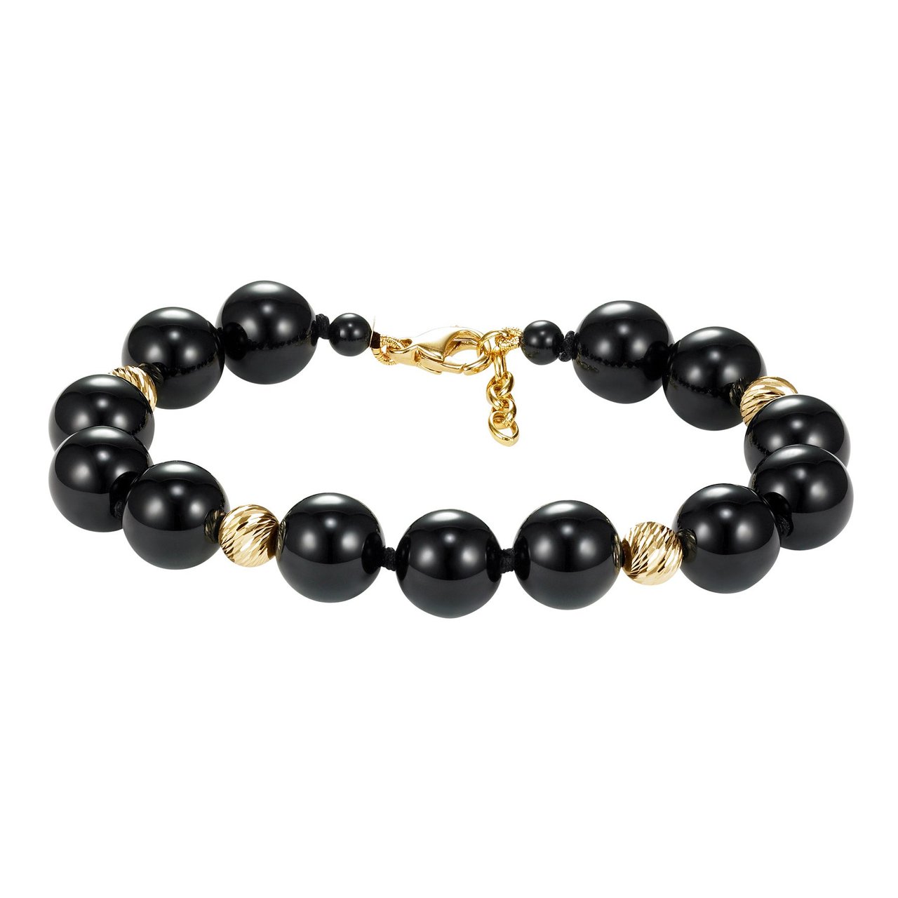 14KT Yellow Gold 10mm Black Onyx Bracelet - Image 1