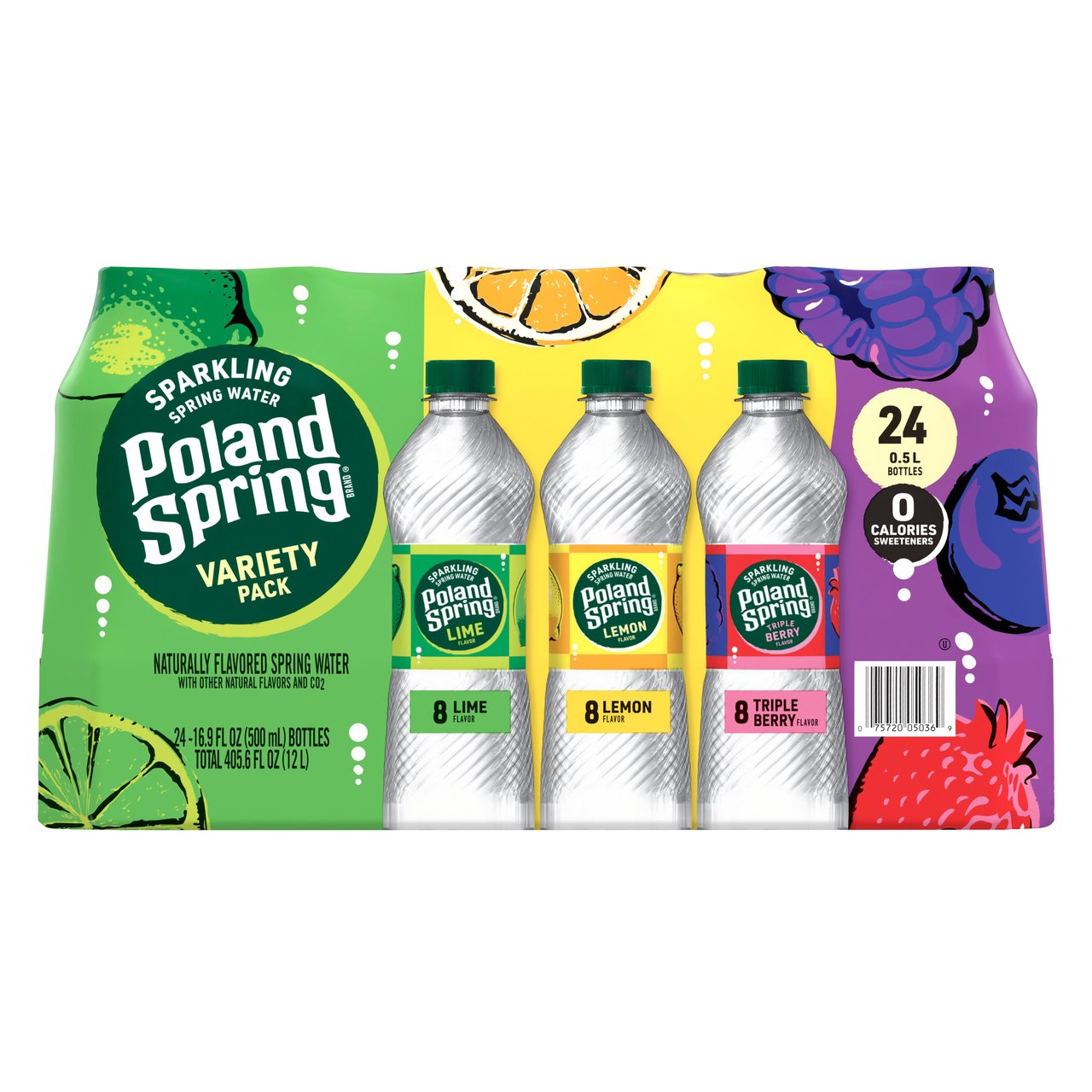 Poland Spring Sparkling Natural Spring Water, Variety Pack, 16.9 fl oz, 24 Count