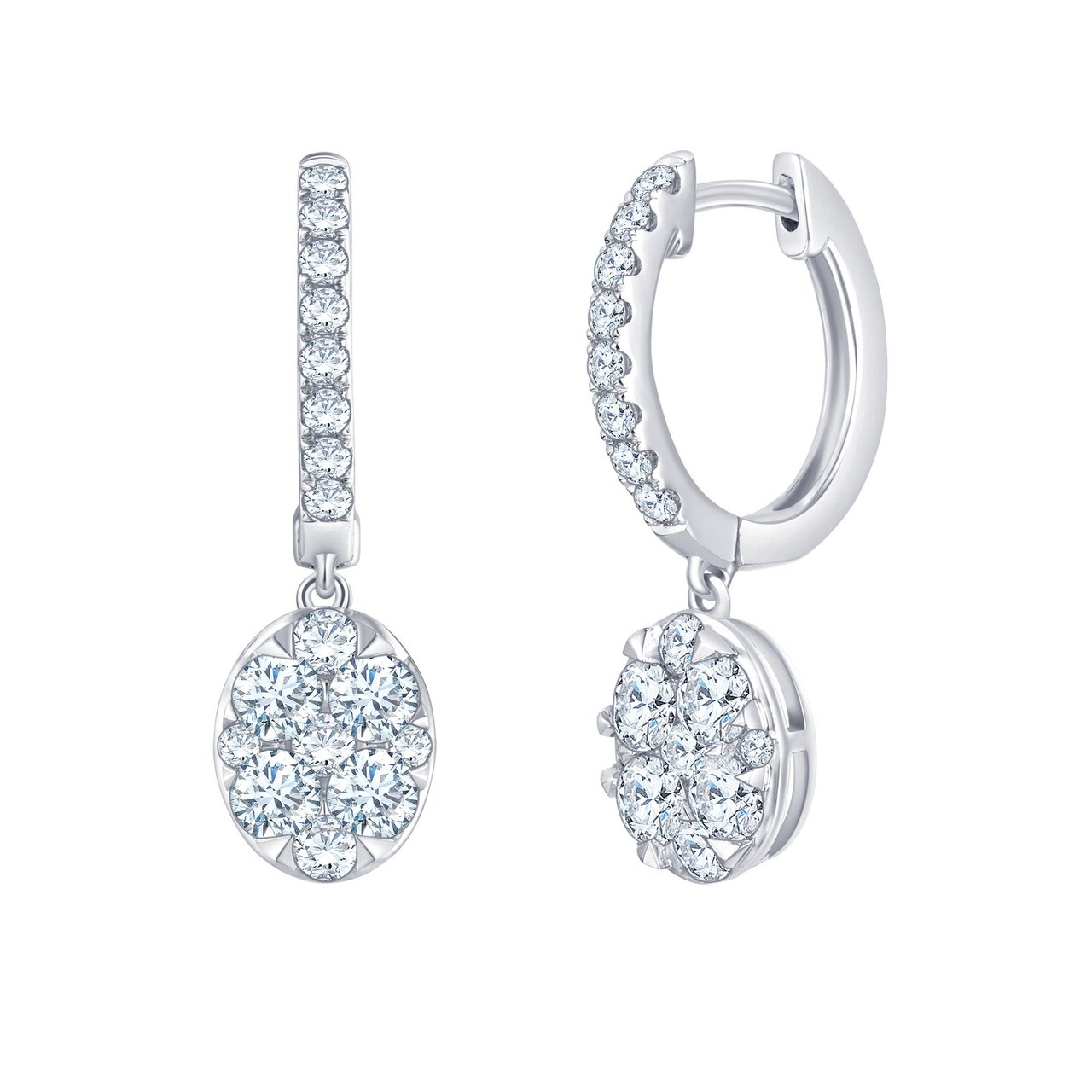 14KT White Gold VS2 I 1.00CTW Round Diamond Dangle Earrings - Image 1