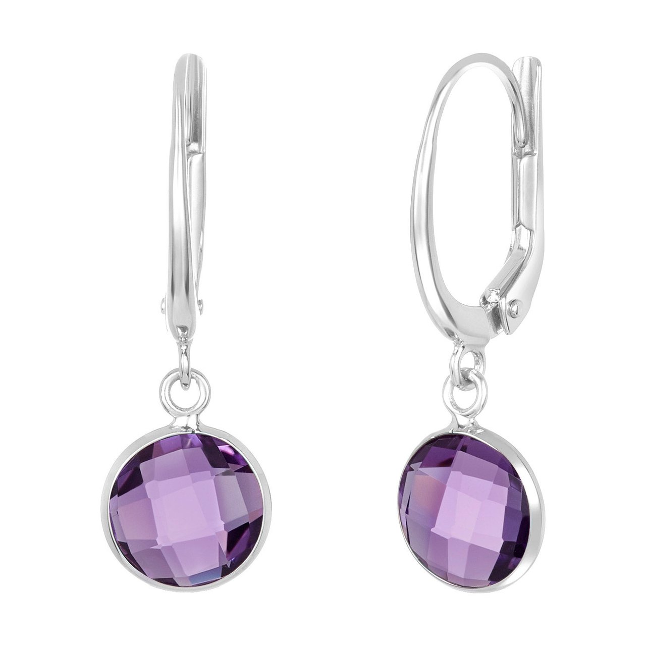 14KT White Gold 8MM Amethyst Earrings - Image 1