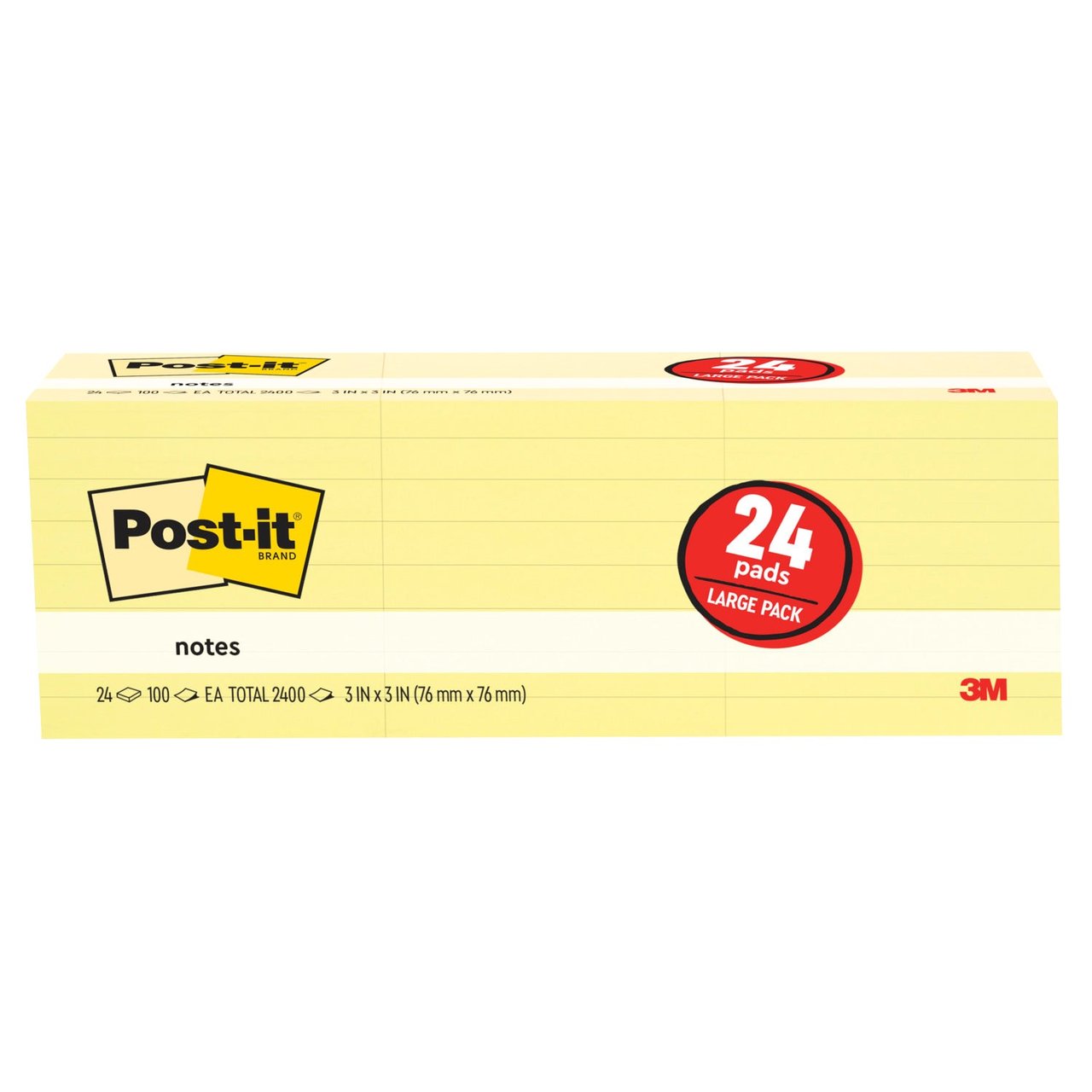 Post-it Self-Stick Notes 3" x 3" Canary Yellow, 24 Pads - Image 1