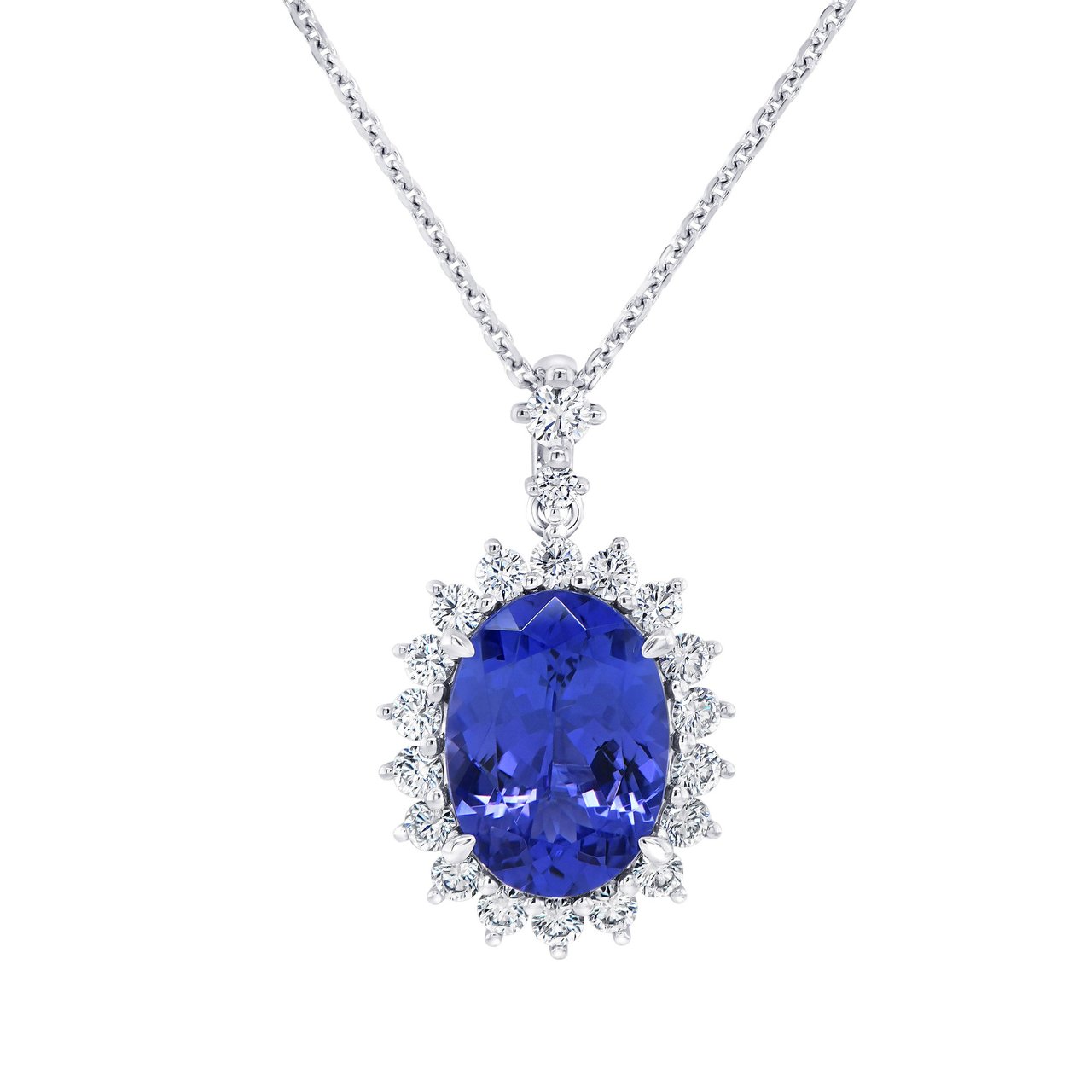 6.09 CTW Oval Cut Tanzanite & 1.03 CTW Diamond 18kt White Gold Pendant - Image 1