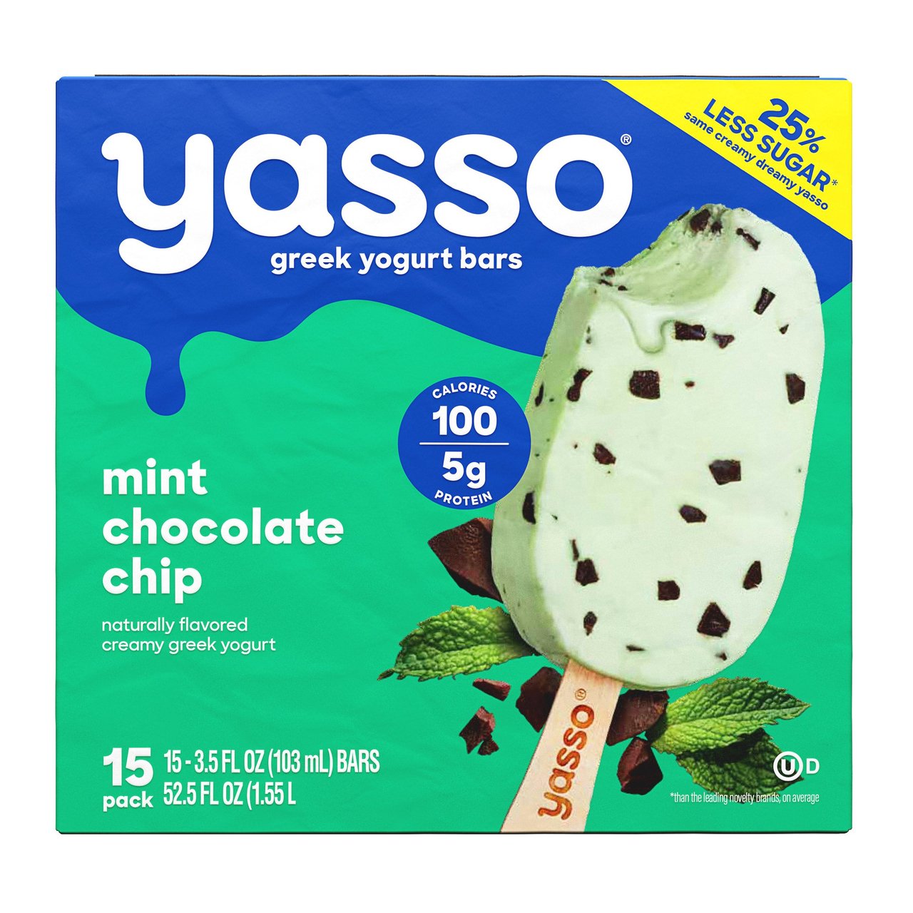Yasso Greek Yogurt Bar Mint Chocolate Chip 15 Count 52.5 Ounces - Image 1