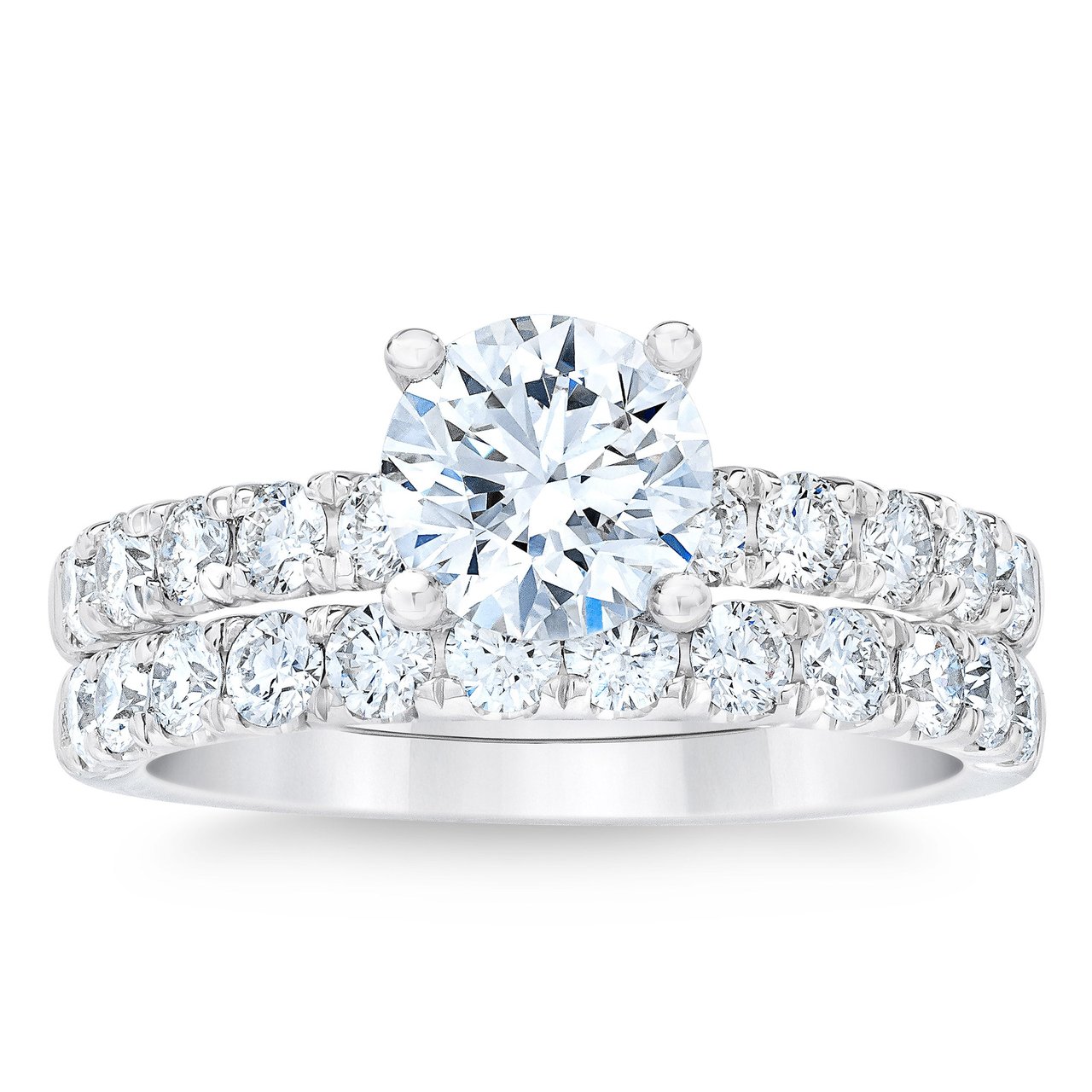 2.68 CTW Round Diamond Platinum Wedding Set, 1.50 CT Center, VS2 Clarity, F Color - Image 1
