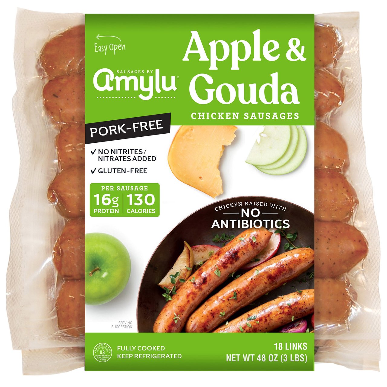 Amylu Apple Gouda Sausage 48 Ounce Package - Image 1