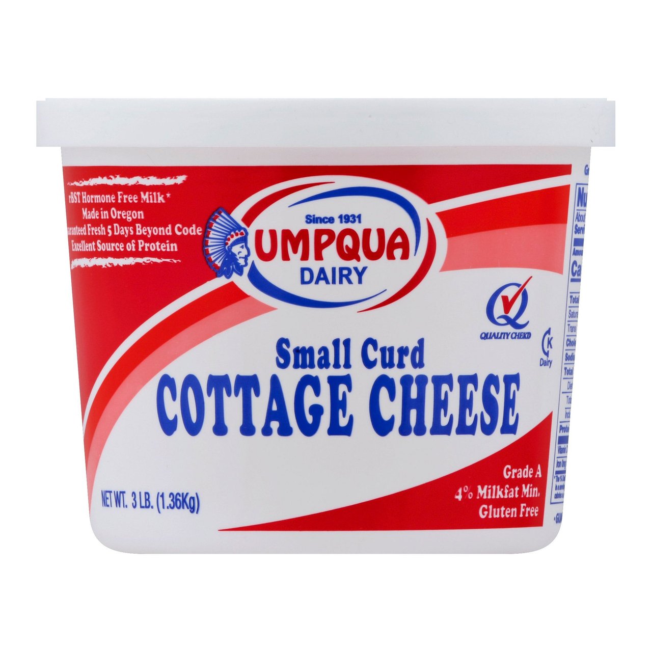 Umpqua Whole Milk Small Curd Cottage Cheese, 3 lb - Image 1