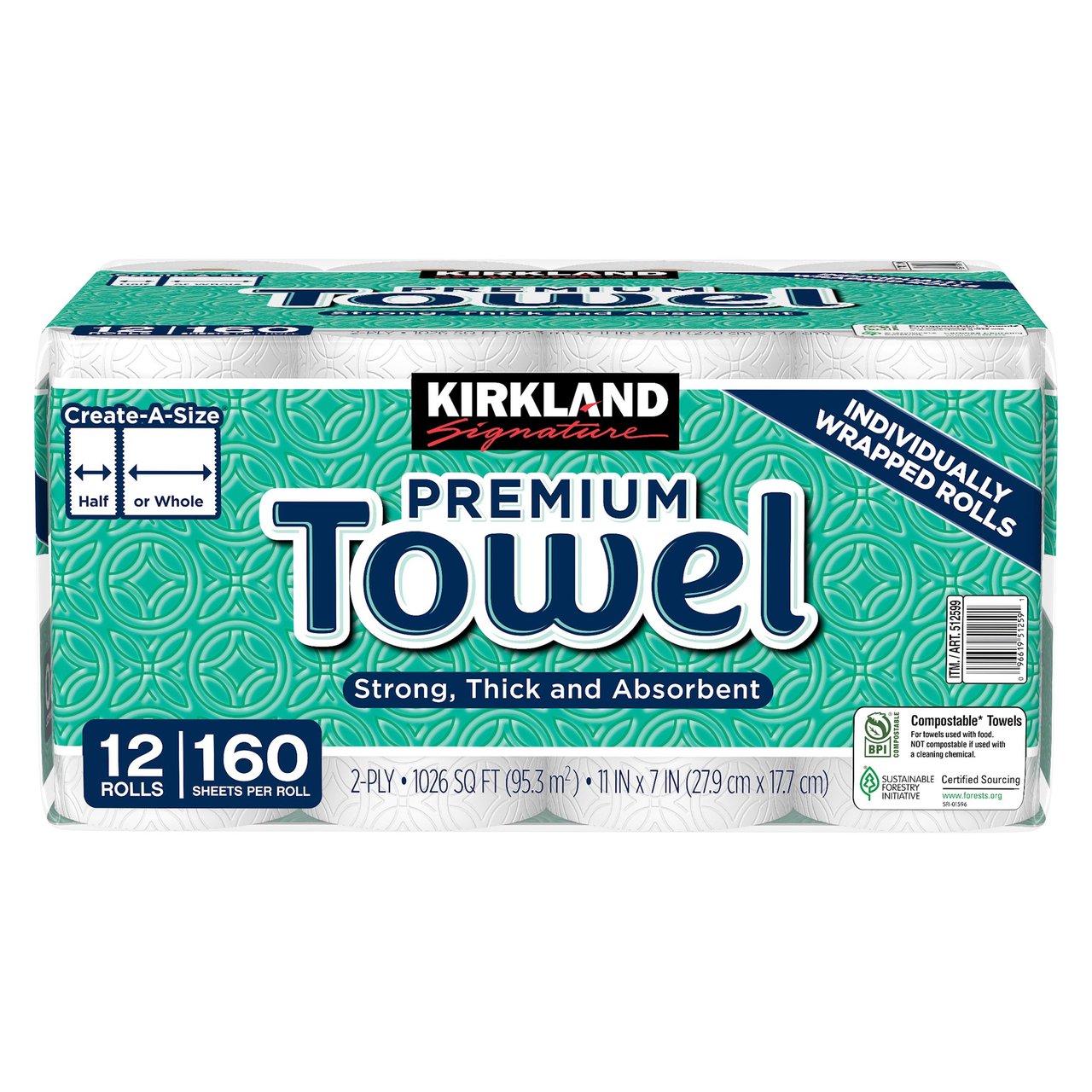 Kirkland Signature Paper Towel 1,026 sq ft 12 Rolls / 160 Sheets - Image 1