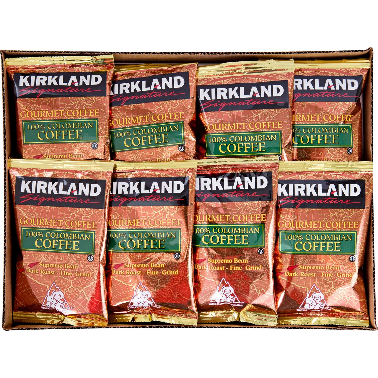 Kirkland Signature 100% Colombian Coffee, Dark Roast, 42 Fractional Packs, 1.75 oz Each - Image 1