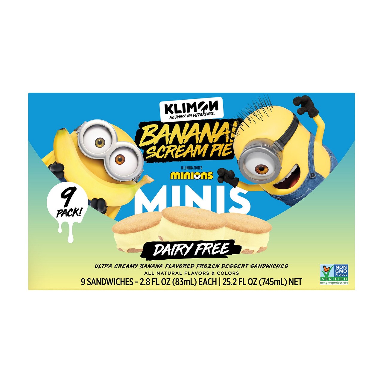 Klimon Banana Scream Pie Dairy-Free Frozen Dessert Sandwiches, 9 Count / 2.8 oz Each - Image 1