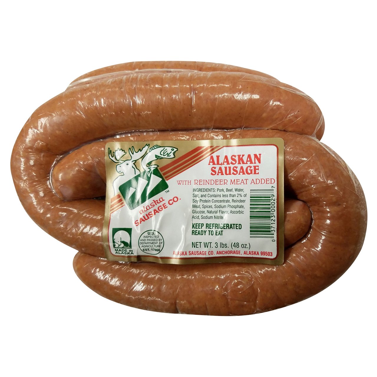 Alaska Sausage Co. Mild Alaska Sausage with Reindeer 3 lbs - Image 1