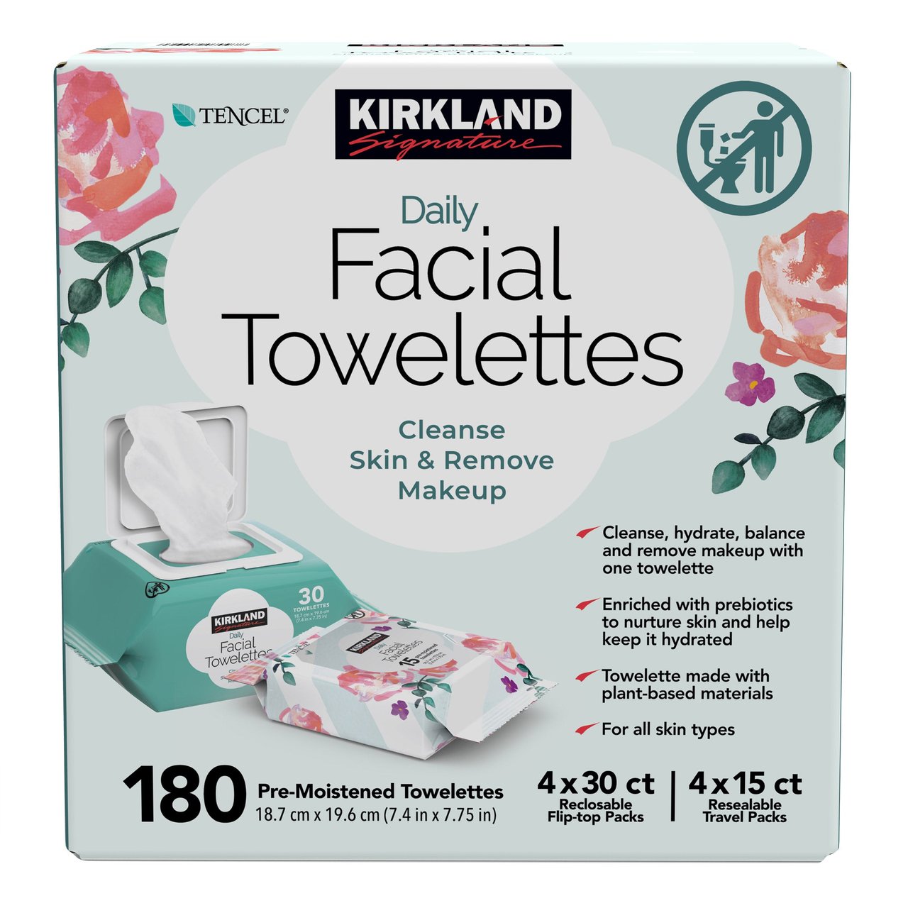 Kirkland Signature Daily Facial Towelettes, 180 Count - Image 1