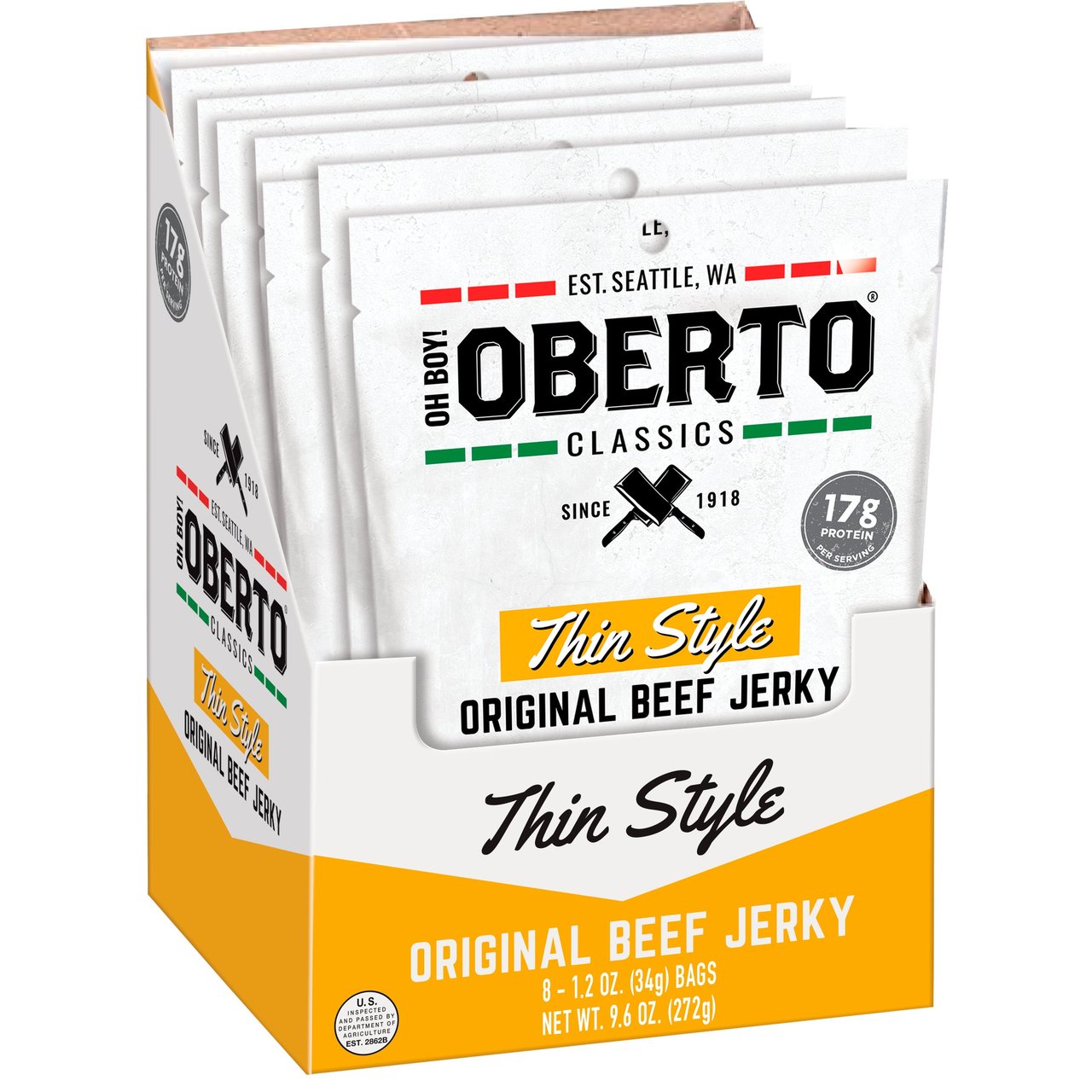Oh Boy! Oberto Classics Thin Style Beef Jerky, 8 ct / 1.2 oz
