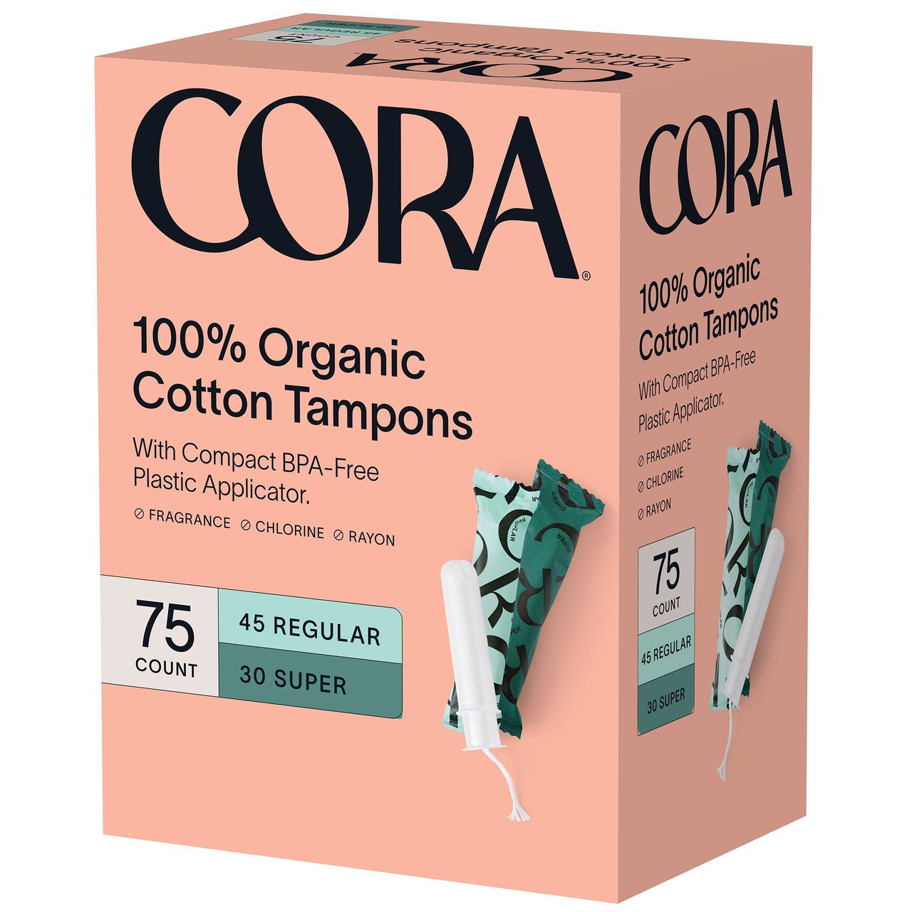 Cora Organic Cotton Tampons, Mixed Box, 75 Count - Image 1